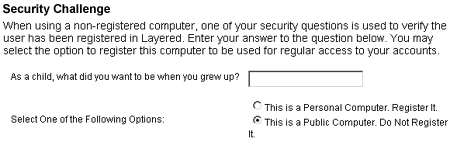 Sample of the Challenge Question selection.